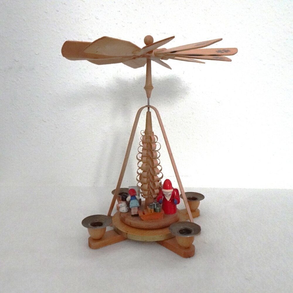 Vintage German Christmas Pyramid Carousel Santa Candle Spinning Toy Soldier 11"